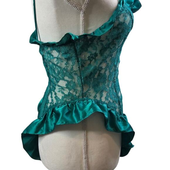 Victorias Secret Vintage Gold Label Floral Sheer Lace Small Green Teddy Lingerie - Picture 3 of 14